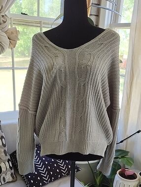 Women's Cable Knit Boatneck Sweater - Greenish